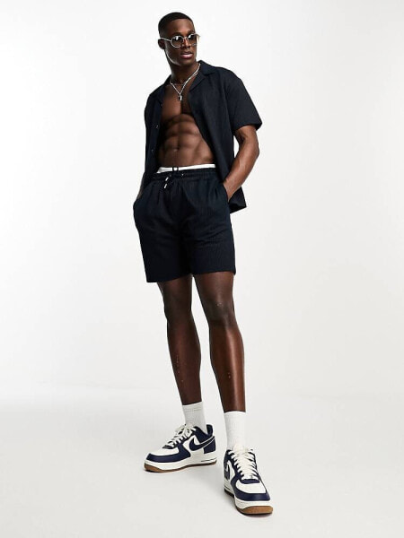 River Island slim seersucker short co-ord on navy