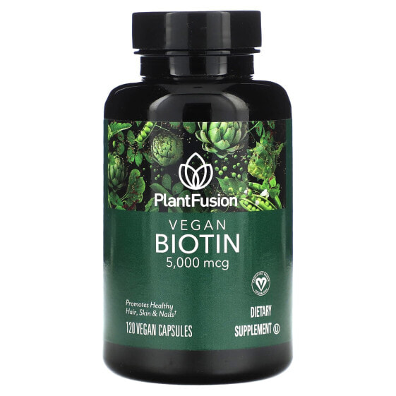 Витамин для здоровья кожи PlantFusion Biotin, 5,000 мкг, 120 веганских капсул