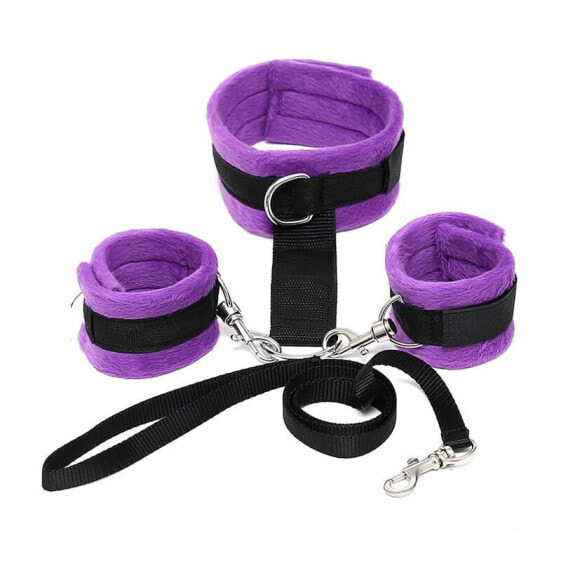 Собачий ошейник и наручники с воротником и ремнем BONDAGE PLAY - Регулируемые и съемные, фиолетовые