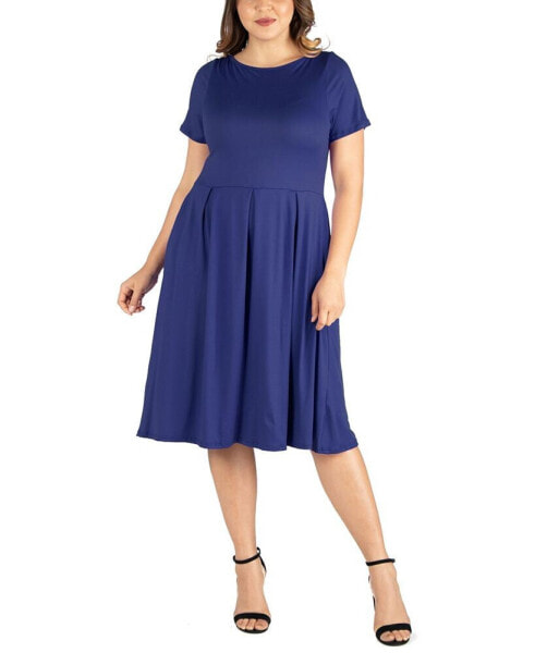 Plus Size Short Sleeve Midi Dress with Pockets