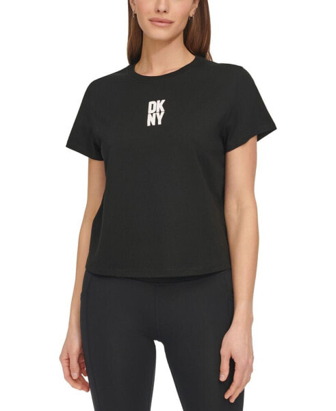 Women's Cotton Crewneck Puff-Logo Cropped T-Shirt