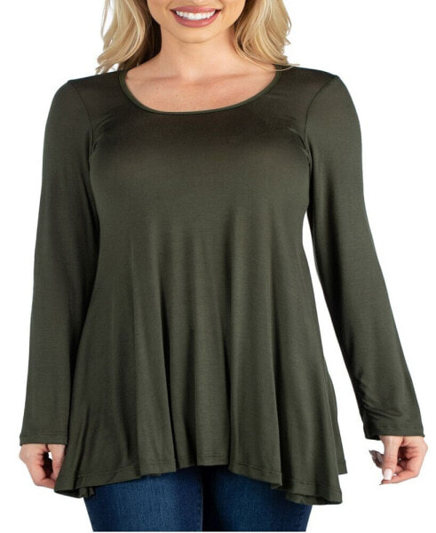 Women's Long Sleeve Swing Style Flared Tunic Top