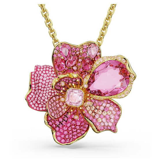 Swarovski Damen Halskette Florere Anhänger und Brosche Pavé, Blume, Rosa, Goldlegierungsschicht 5652068