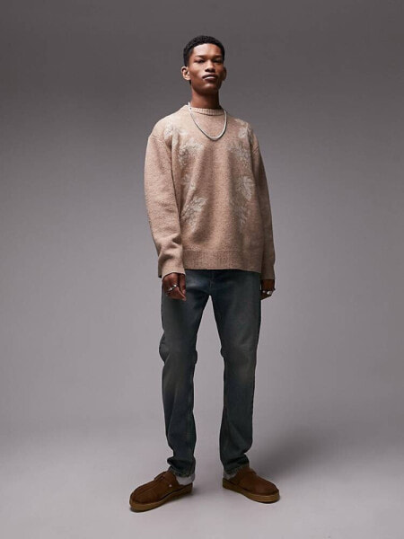 Topman  grape embroidered jumper in stone