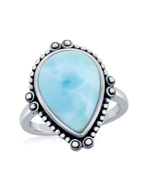Sterling Pear-Shaped Larimar Designed Oxidized Ring