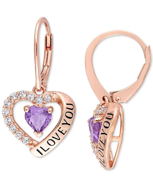 Серьги Macy's Amethyst & White Topaz Heart I Love You