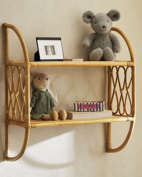 Children’s rattan wall shelving unit