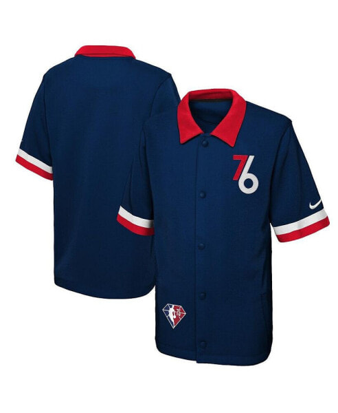 Big Boys Navy Philadelphia 76ers 2021/22 City Edition Therma Flex Short Sleeve Collar Jacket