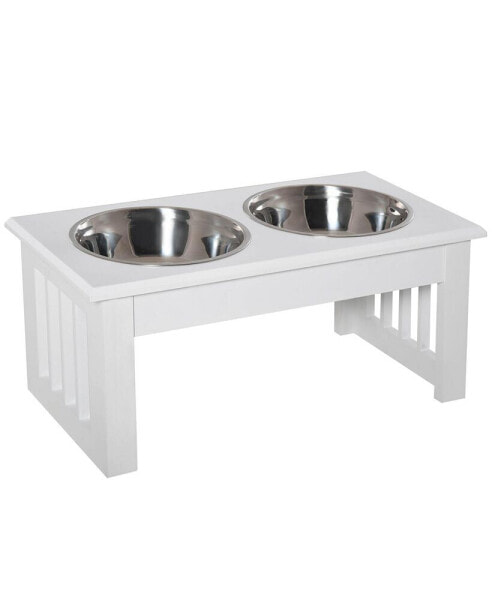 Modern Elevated Pet Food Bowl Feeder Dishes, Set of 2 White