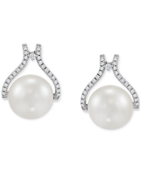 Cultured Natural Ming Pearl (12mm) & Diamond (1/3 ct. t.w.) Drop Earrings in 14k Rose Gold (Also in Cultured White Ming Pearl)