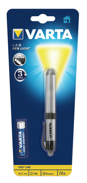 Varta -LEDPL, Pen flashlight, Silver, Aluminium, LED, 1 lamp(s), 3 lm