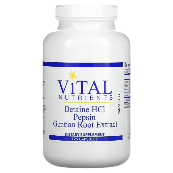 Исправленное название товара: БАД для пищеварительной системы Vital Nutrients Betaine HCl, Pepsin, Gentian Root Extract, 225 капсул