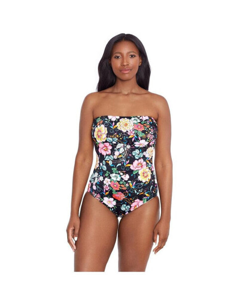 Women's Side Shirred Bandeau One-Piece Swimsuit