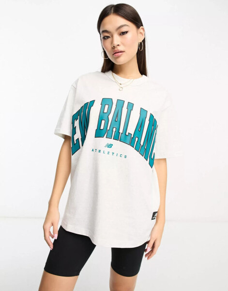 New Balance large logo t-shirt in washed white