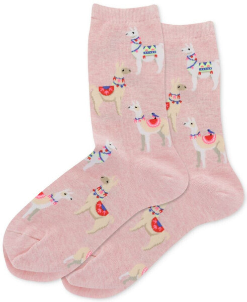 Women's Alpacas Printed Knit Crew Socks