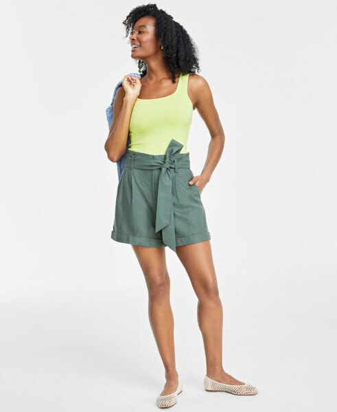 Women's Paperbag-Waist Belted Shorts, Created for Macy's