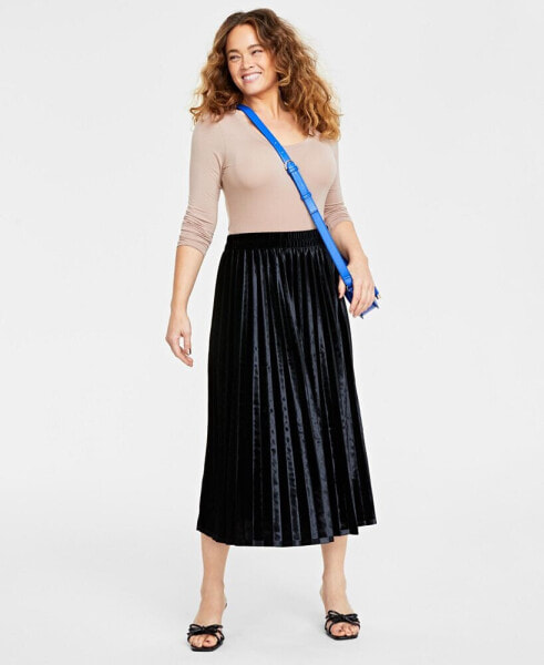 Women's Velvet Pleated Midi Skirt, Created for Macy's