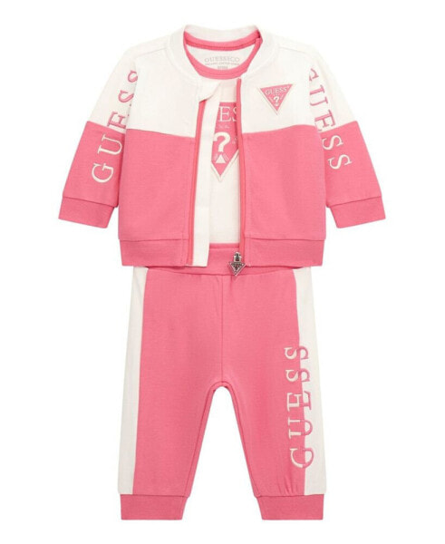 Baby Girl Long Sleeve Bodysuit, Long Sleeve Zip Top, and Pant Set