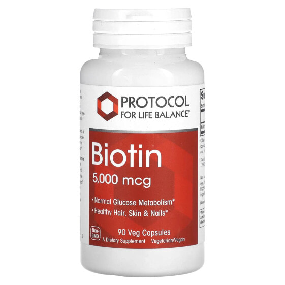 Protocol for Life Balance, Биотин, 5000 мкг, 90 растительных капсул