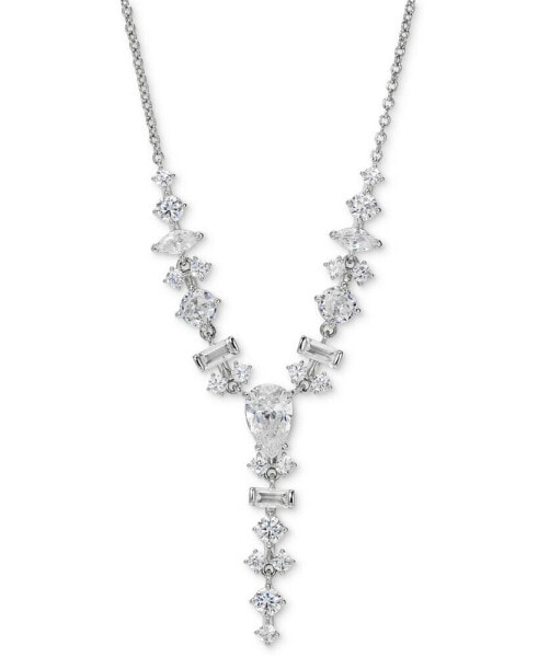 Silver-Tone Mixed Cubic Zirconia Cluster Lariat Necklace, 16" + 2" extender, Created for Macy's