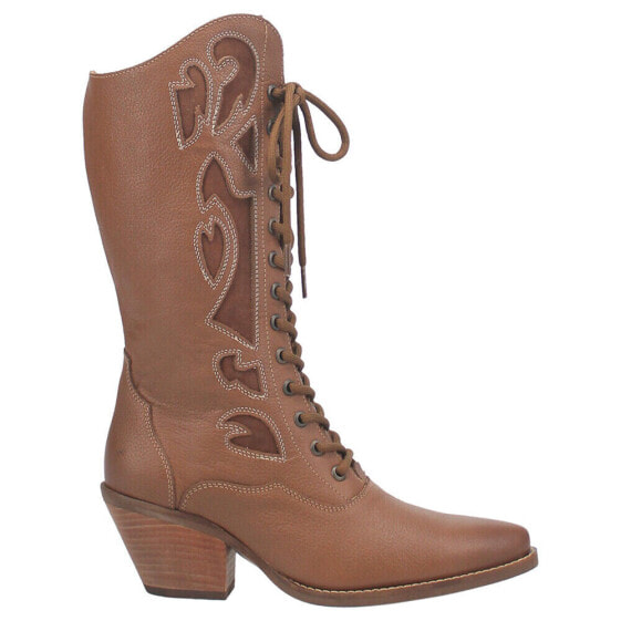 Dingo San Miguel Tooled Inlay Snip Toe Zippered Lace Up Womens Brown Dress Boot