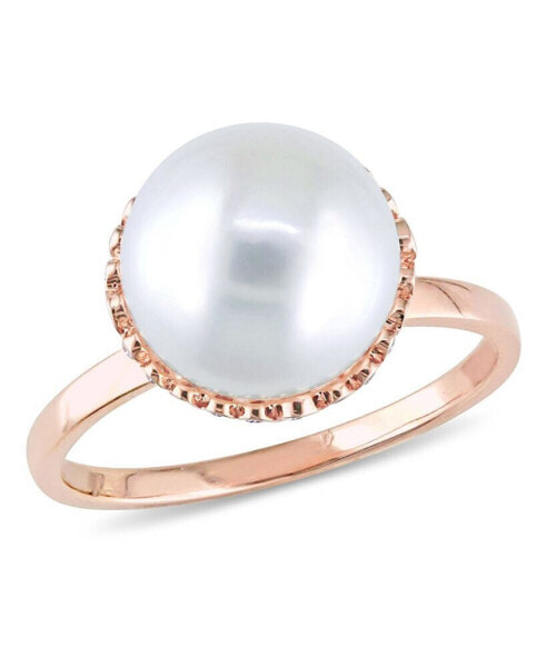Freshwater Cultured Pearl (9.5-10mm) and Diamond (1/4 ct. t.w.) Cocktail Ring in 14k Rose Gold