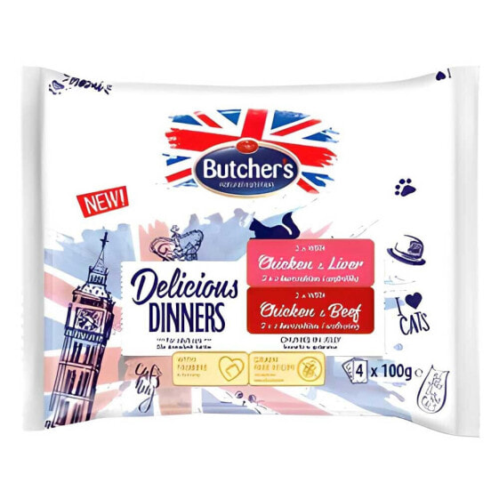 BUTCHER´S Delicious Dinners Chicken With Liver Chicken With Beef 4x100g Wet Cat Food