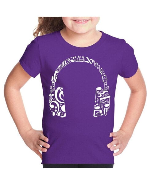 Big Girl's Word Art T-shirt - Music Note Headphones