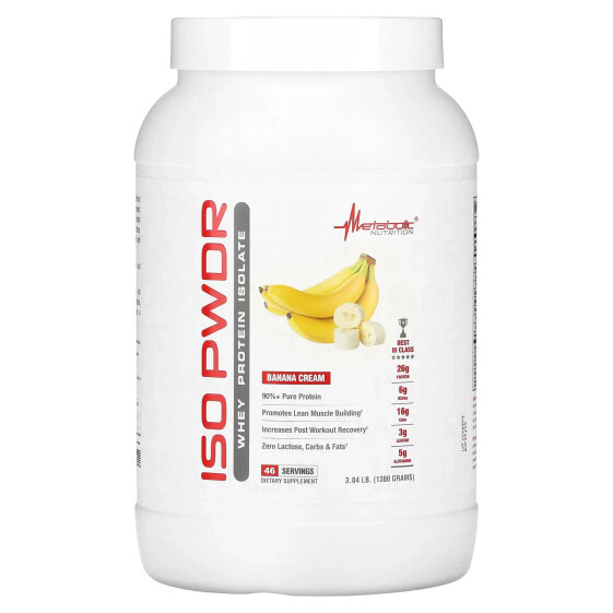 Сывороточный протеин Metabolic Nutrition ISOpwdr, Whey Protein Isolate, Банановое мороженое 3.04 фунта (1380 г)