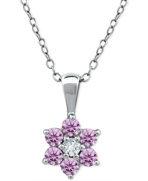 Pink & White Cubic Zirconia Flower Necklace in Sterling Silver, 16" + 2" extender, Created for Macy's