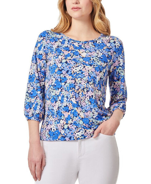 Petite Floral-Print 3/4-Sleeve Top