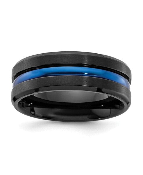 Black Titanium Brushed Polished Blue IP-plated Center Band Ring