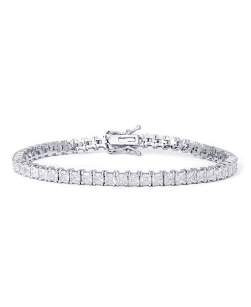 Cubic Zirconia Square Link Tennis Bracelet in Silver Plate