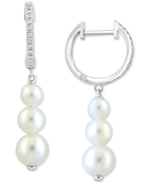 EFFY® Cultured Freshwater Pearl (5-7mm) and Diamond (1/10 ct. t.w.) Dangle Hoop Earrings in 14k White Gold