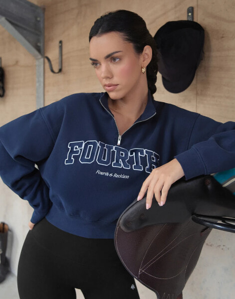 4th & Reckless Zenya half zip oversized Sweatshirt in Navy