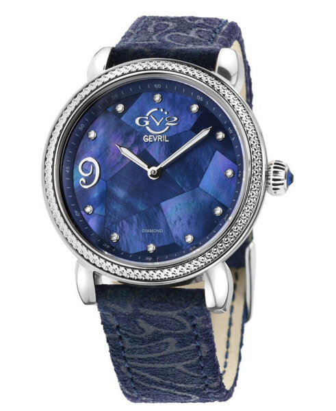 Women's Ravenna Floral Swiss Quartz Blue Italian Leather Strap Watch 37mm