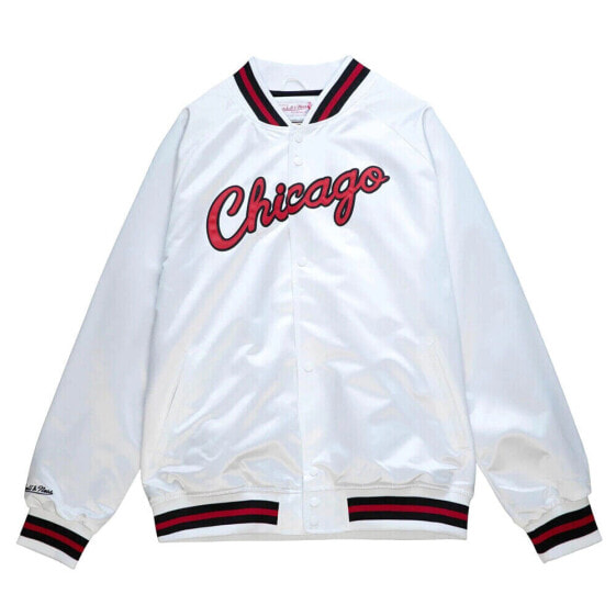 Mitchell & Ness Lightweight Satin Button Up Jacket Mens White Coats Jackets Oute