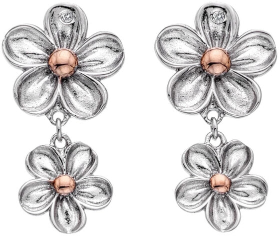 Silver flower earrings with diamonds Forget me not DE617