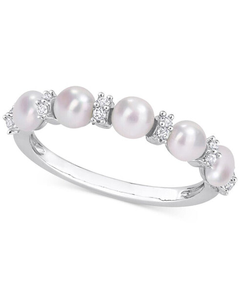 Cultured Freshwater Pearl (3-1/2-4mm) & White Topaz (1/8 ct. t.w.) Ring in Sterling Silver
