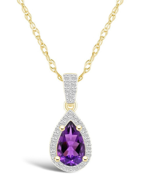 Amethyst (7/8 ct. t.w.) and Lab Grown Sapphire (1/6 ct. t.w.) Halo Pendant Necklace in 10K Yellow Gold