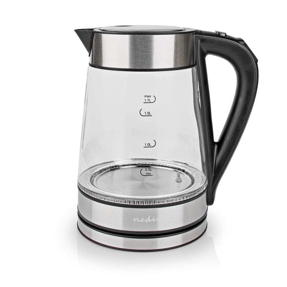 Электрический чайник Nedis SmartLife 1,7 л - 2200 Вт - Нержавеющая сталь - Прозрачное стекло - Нержавеющая сталь - Регулируемый термостат - Индикатор уровня воды