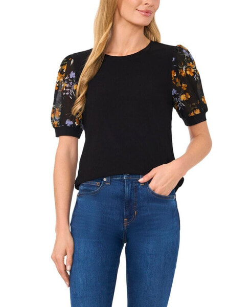 Women's Floral Puff-Sleeve Blouse