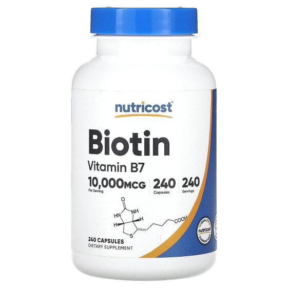 Витамины для здоровья кожи Nutricost, Biotin, 10 000 мкг, 240 капсул