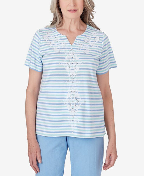 Women's Hyannisport Short Sleeve Multi-Stripe Medallion Top