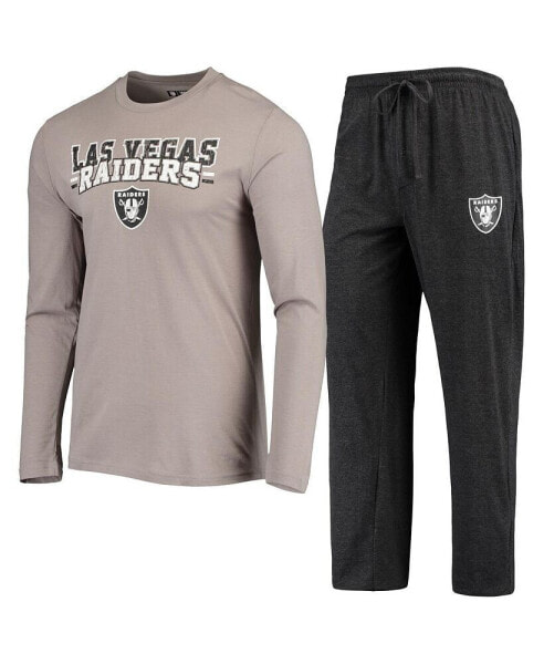 Men's Black, Silver Las Vegas Raiders Meter Long Sleeve T-shirt and Pants Sleep Set