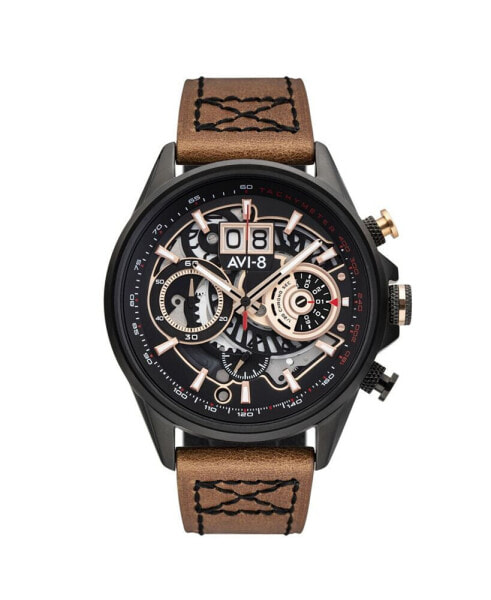 Men's Hawker Harrier II Retrograde Chronograph Matador Edition Dark Brown Genuine Leather Strap Watch 45mm