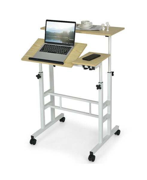 Mobile Standing up Desk Adjustable Computer Desk Tilting Workstation