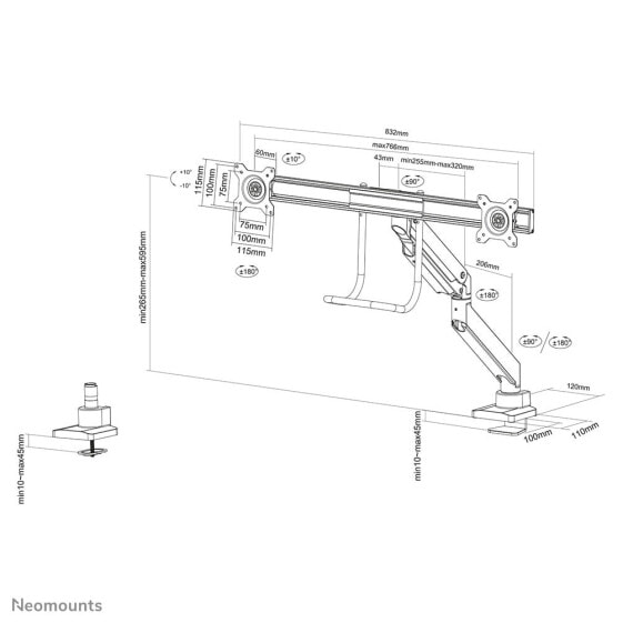 Neomounts by Newstar Select monitor arm desk mount - Clamp/Bolt-through - 8 kg - 25.4 cm (10") - 81.3 cm (32") - 100 x 100 mm - White