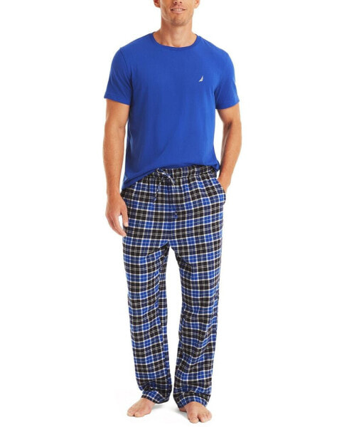 Men's Plaid Pajama Pants & Solid Pajama T-Shirt Set