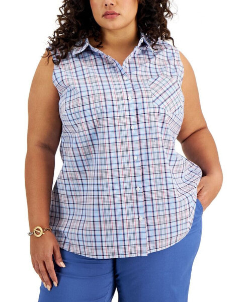 Plus Size Cotton Sleeveless Shirt